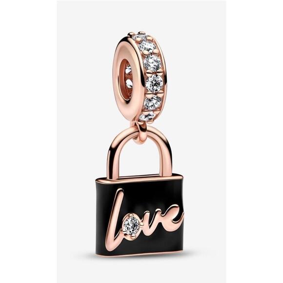 Pandora Jewelry - Authentic Pandora Love 14k Rose Gold plated Black Padlock Dangle Charm
